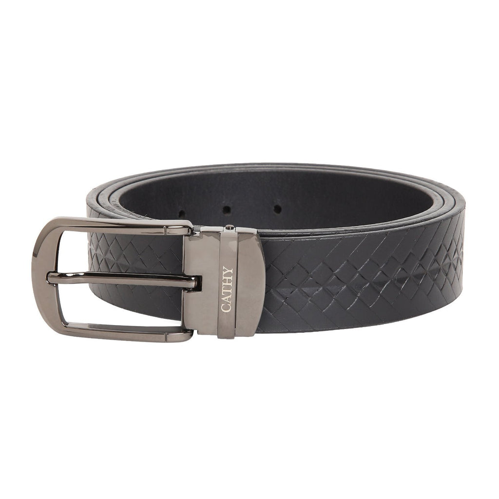 Men's Classic Dress Black Colour Belt Top Grain Italian Leather with Black Metal Buckle Cathy-London 