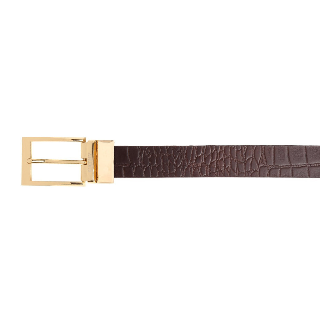 Men's Classic Dress Coffee Colour Belt Top Grain Italian Leather with Golden Metal Buckle Cathy-London 