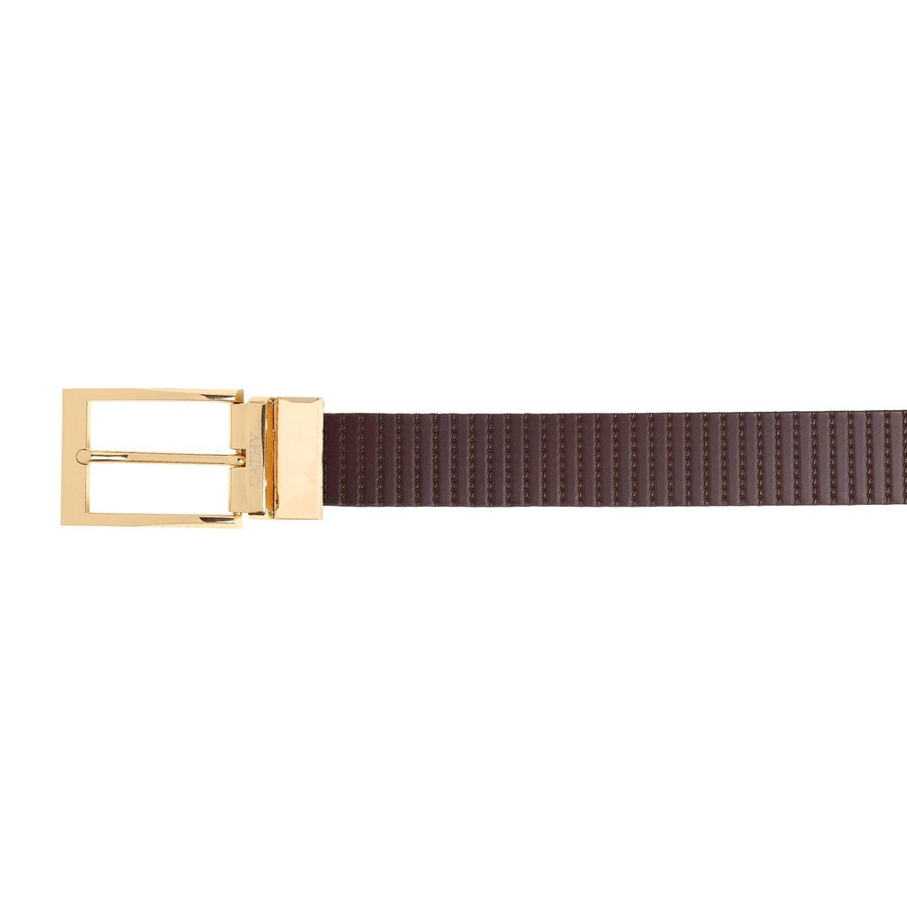 Men's Classic Dress Coffee Colour Belt Top Grain Italian Leather with Golden Metal Buckle Cathy-London 