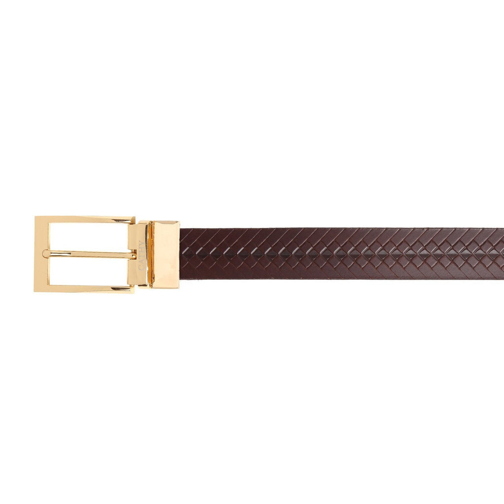 Men's Classic Dress Coffee Colour Belt Top Grain Italian Leather with Golden Metal Buckle Cathy-London 