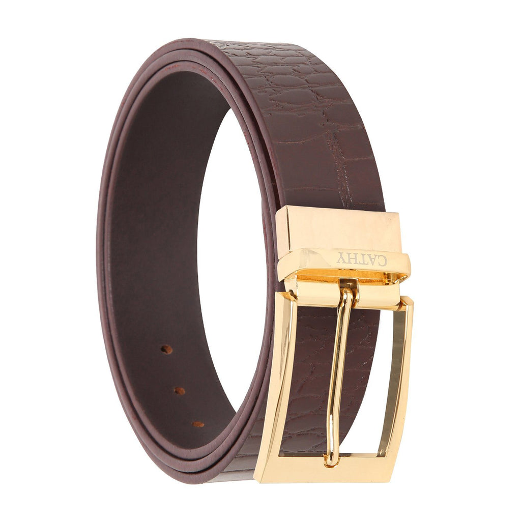 Men's Classic Dress Coffee Colour Belt Top Grain Italian Leather with Golden Metal Buckle Cathy-London 