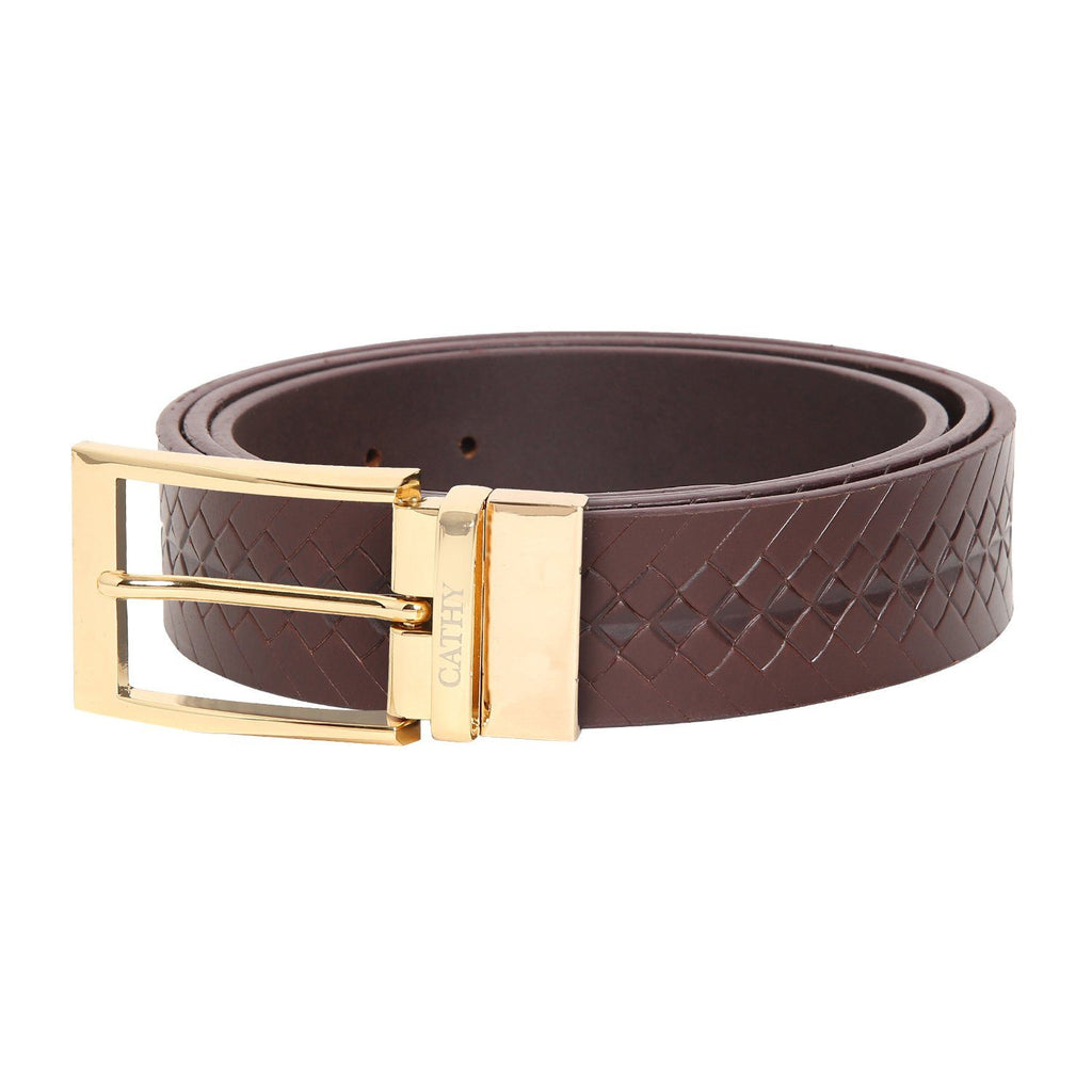 Men's Classic Dress Coffee Colour Belt Top Grain Italian Leather with Golden Metal Buckle Cathy-London 