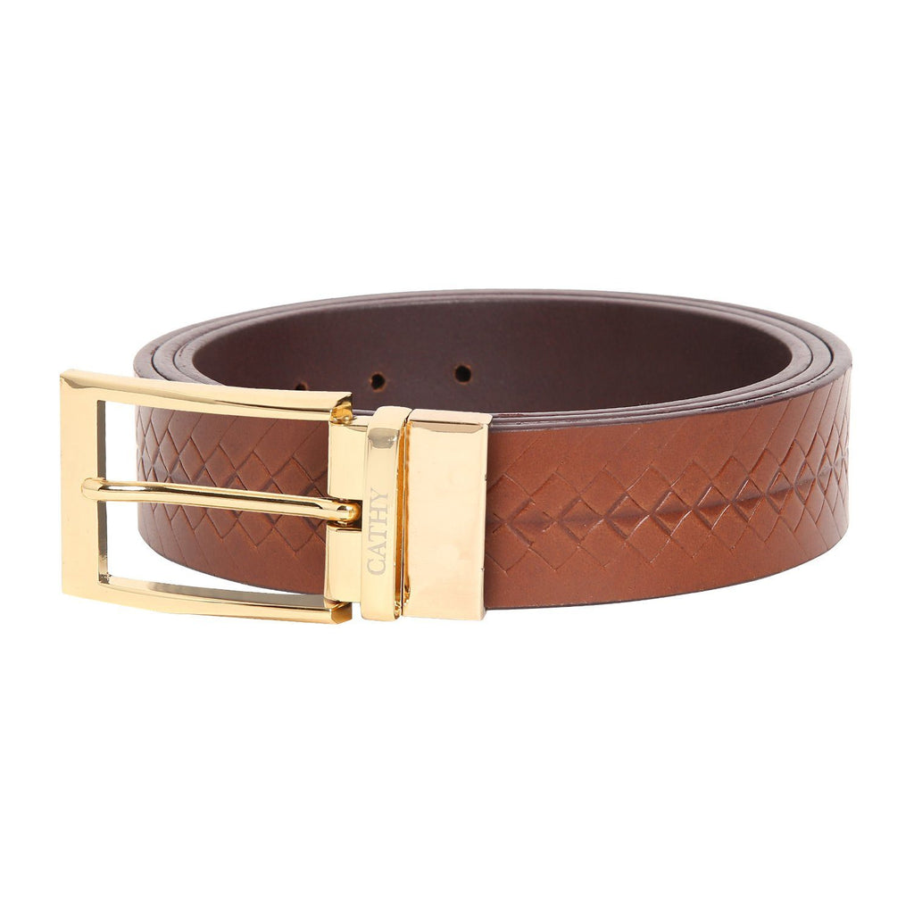Men's Classic Dress Tan Colour Belt Top Grain Italian Leather with Golden Metal Buckle Cathy-London 