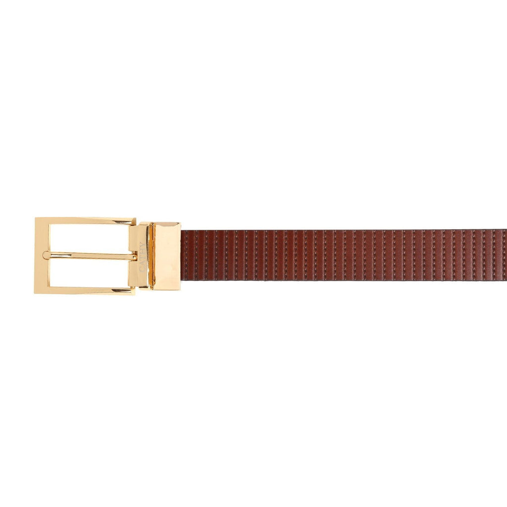 Men's Classic Dress Tan Colour Belt Top Grain Italian Leather with Golden Metal Buckle Cathy-London 