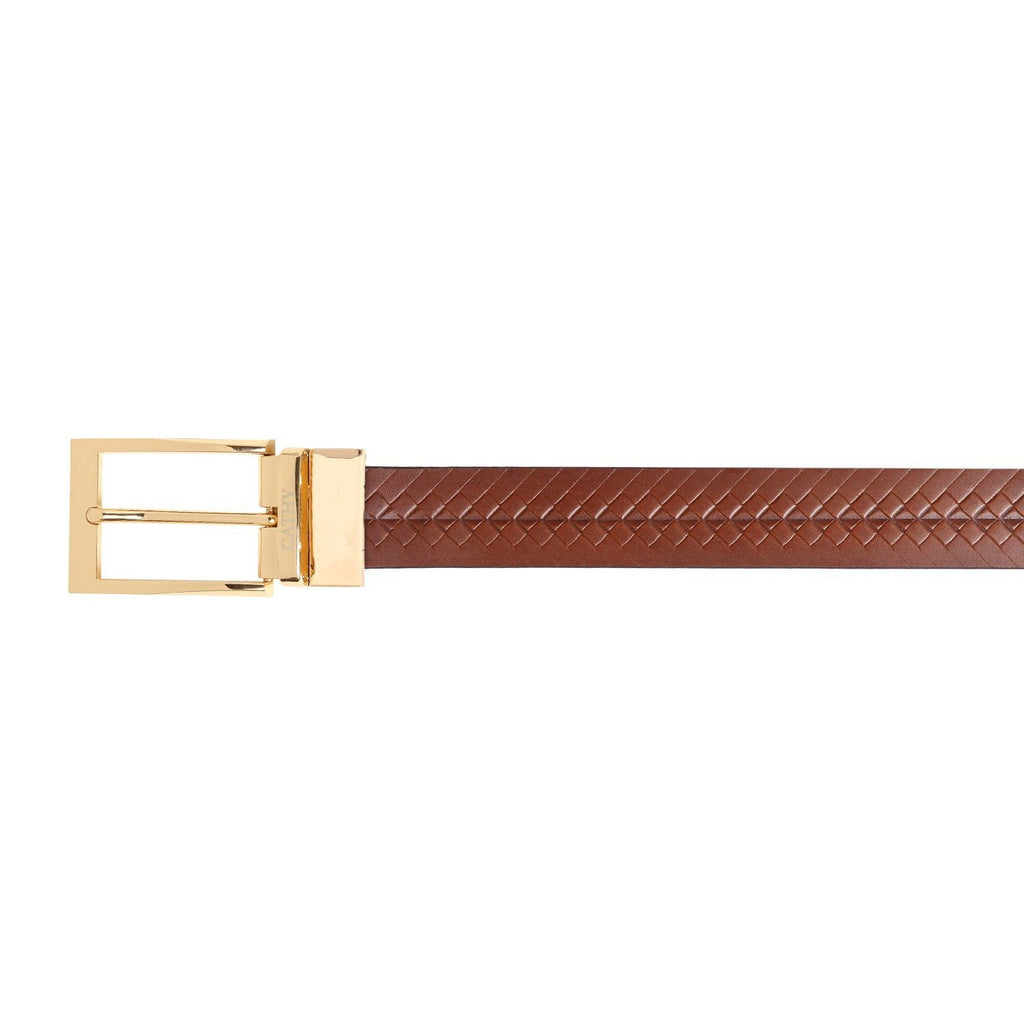 Men's Classic Dress Tan Colour Belt Top Grain Italian Leather with Golden Metal Buckle Cathy-London 