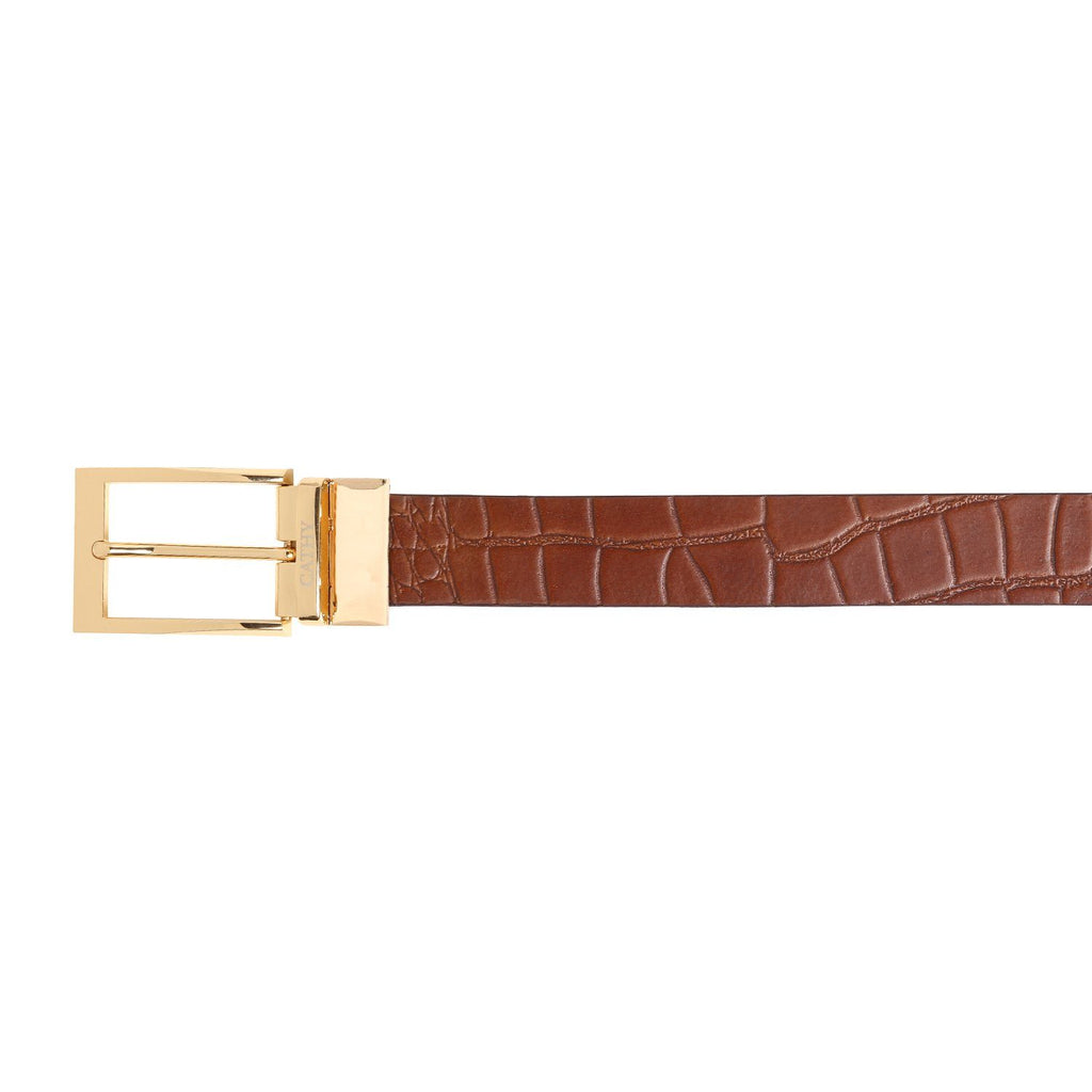 Men's Classic Dress Tan Colour Belt Top Grain Italian Leather with Golden Metal Buckle Cathy-London 