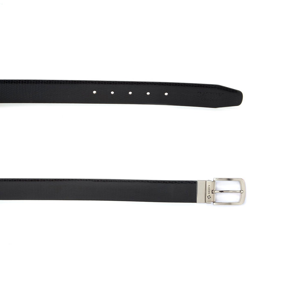Men's Reversible Classic Dress Belt PU Leather Black & Brown with Rotating Silver Metal Buckle Cathy-London 