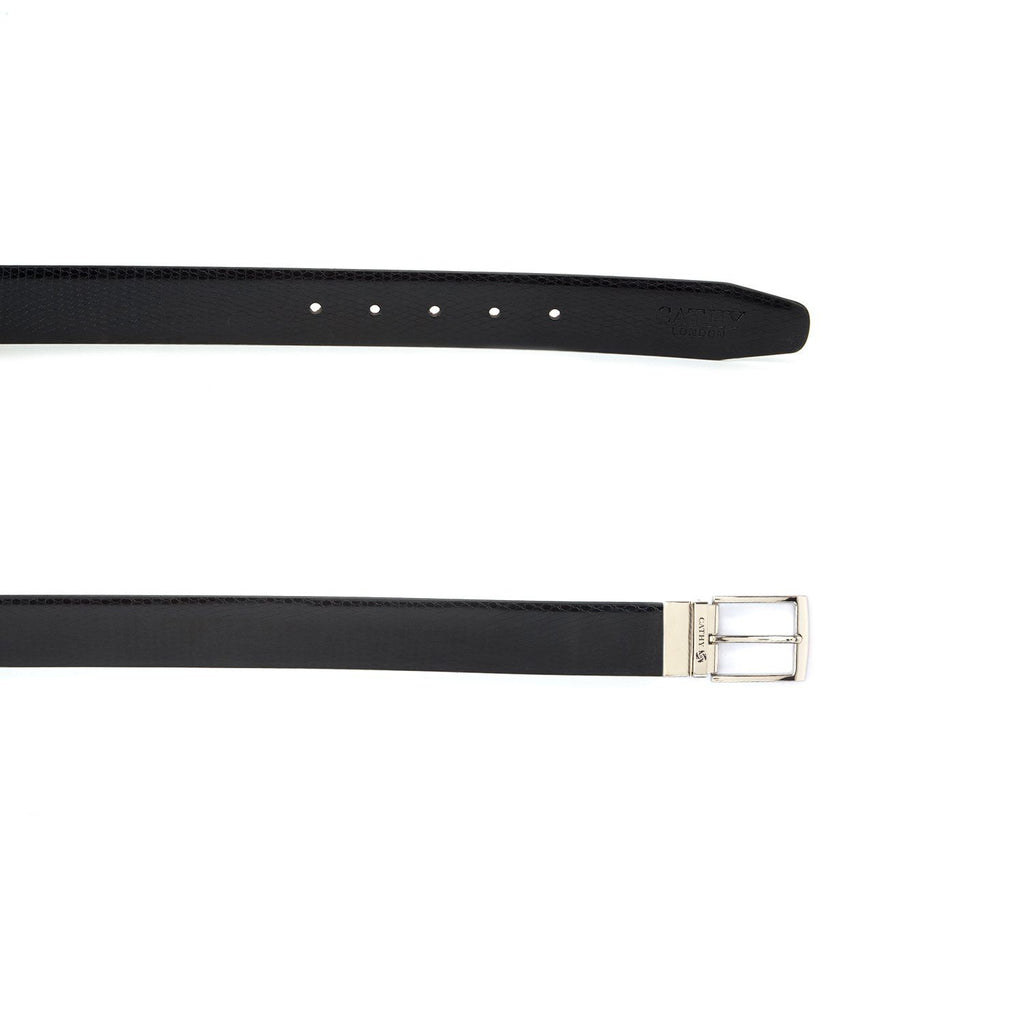 Men's Reversible Classic Dress Belt PU Leather Black & Brown with Rotating Silver Metal Buckle Cathy-London 