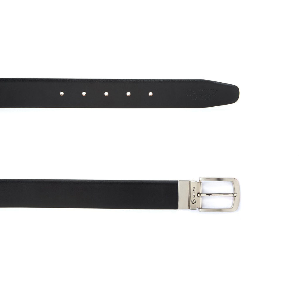 Men's Reversible Classic Dress Belt PU Leather Black & Brown with Rotating Silver Metal Buckle Cathy-London 