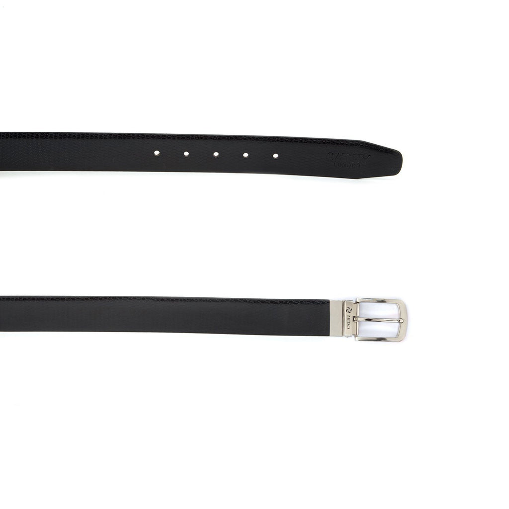 Men's Reversible Classic Dress Belt PU Leather Black & Brown with Rotating Silver Metal Buckle Cathy-London 