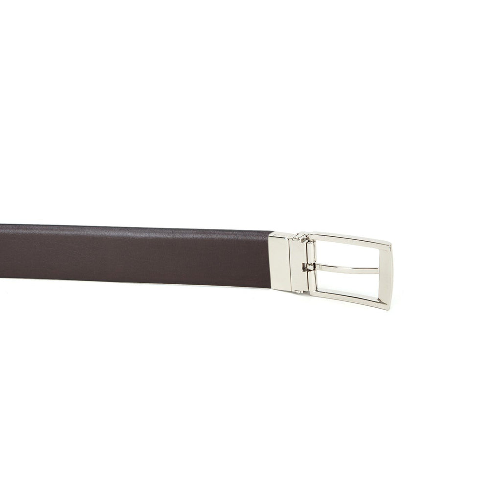 Men's Reversible Classic Dress Belt PU Leather Black & Brown with Rotating Silver Metal Buckle Cathy-London 