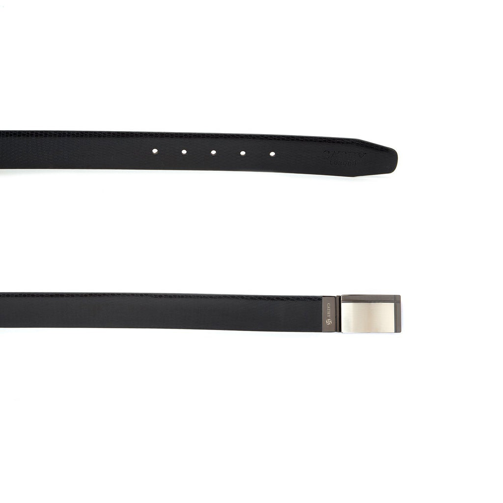 Men's Reversible Classic Dress Belt PU Leather Black & Brown with Rotating Silver Metal Buckle Cathy-London 