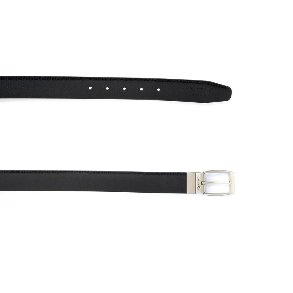 Men's Reversible Classic Dress Belt PU Leather Black & Brown with Rotating Silver Metal Buckle Cathy-London 