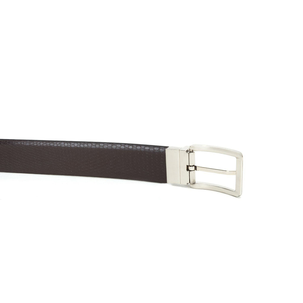 Men's Reversible Classic Dress Belt PU Leather Black & Brown with Rotating Silver Metal Buckle Cathy-London 