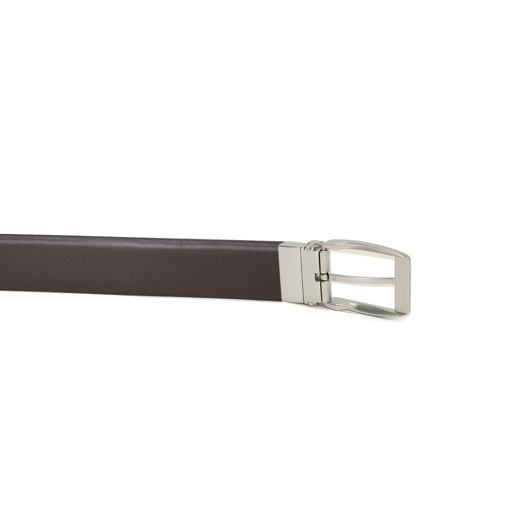 Men's Reversible Classic Dress Belt PU Leather Black & Brown with Rotating Silver Metal Buckle Cathy-London 