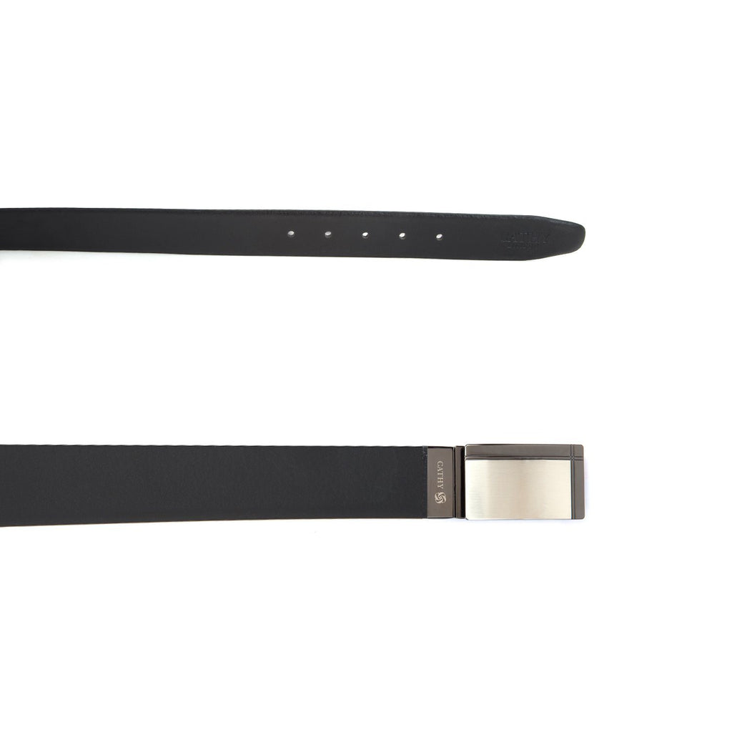 Men's Reversible Classic Dress Belt Top Grain Italian Leather Black & Brown with Rotating Silver Metal Buckle Cathy-London 