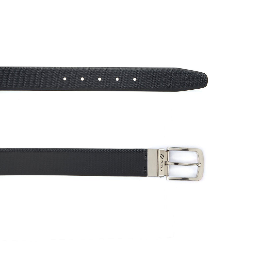 Men's Reversible Classic Dress Belt Top Grain Italian Leather Black & Brown with Rotating Silver Metal Buckle Cathy-London 