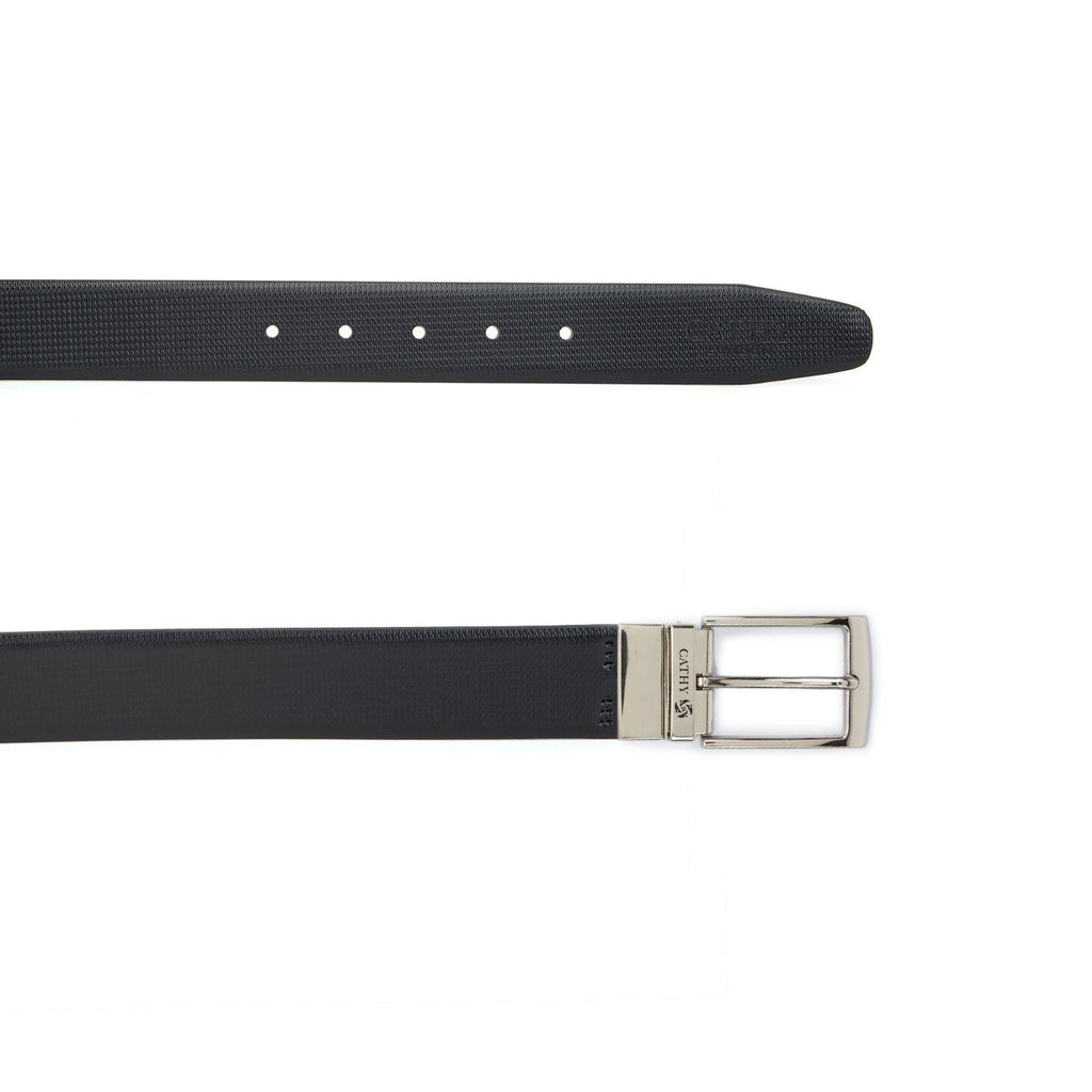 Men's Reversible Classic Dress Belt Top Grain Italian Leather Black & Brown with Rotating Silver Metal Buckle Cathy-London 