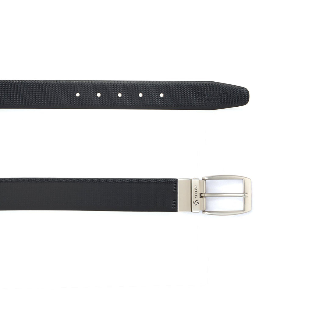 Men's Reversible Classic Dress Belt Top Grain Italian Leather Black & Brown with Rotating Silver Metal Buckle Cathy-London 