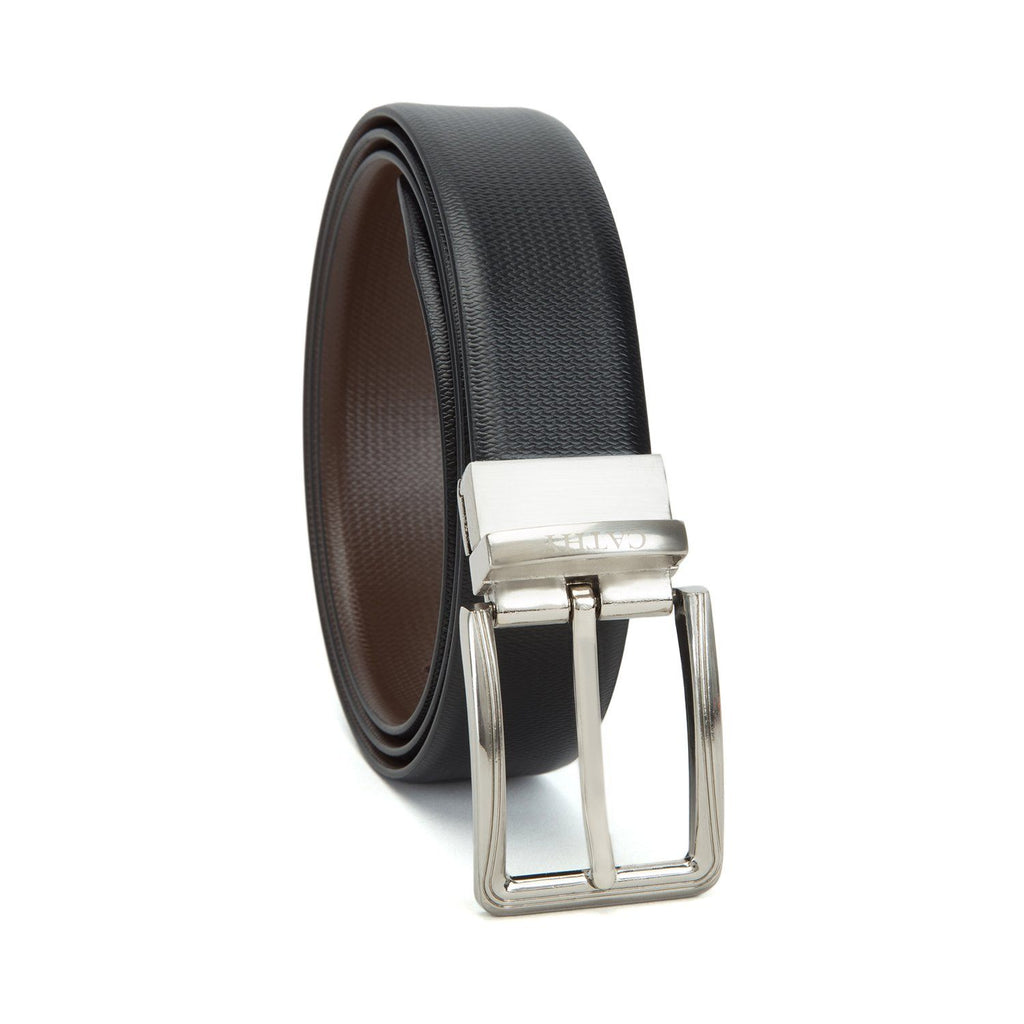 Men's Reversible Classic Dress Belt Top Grain Italian Leather Black & Brown with Rotating Silver Metal Buckle Cathy-London 
