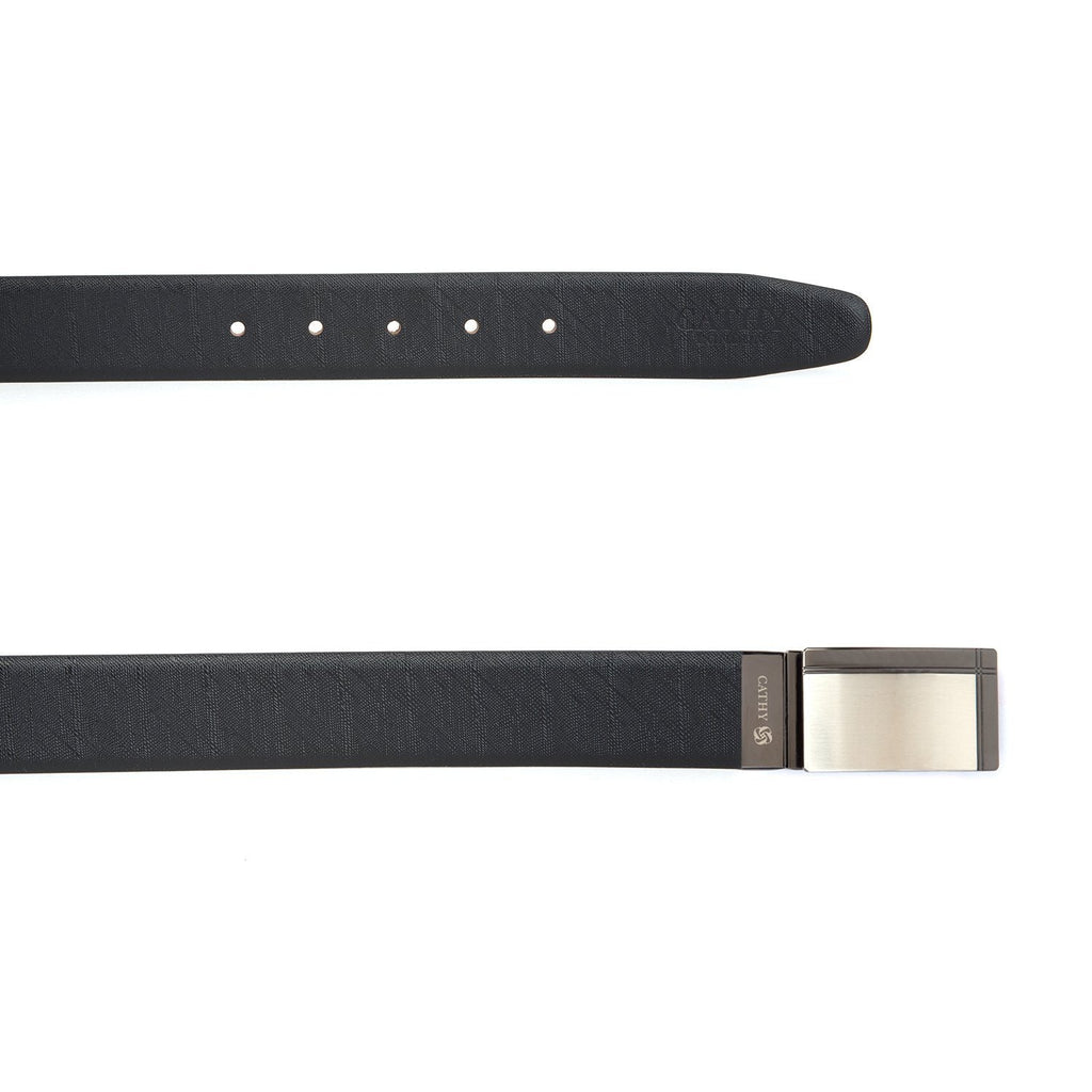 Men's Reversible Classic Dress Belt Top Grain Italian Leather Black & Brown with Rotating Silver Metal Buckle Cathy-London 
