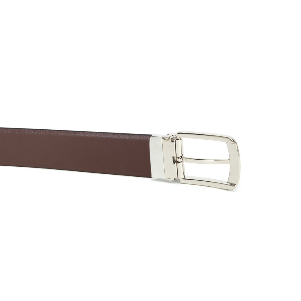Men's Reversible Classic Dress Belt Top Grain Italian Leather Black & Brown with Rotating Silver Metal Buckle Cathy-London 