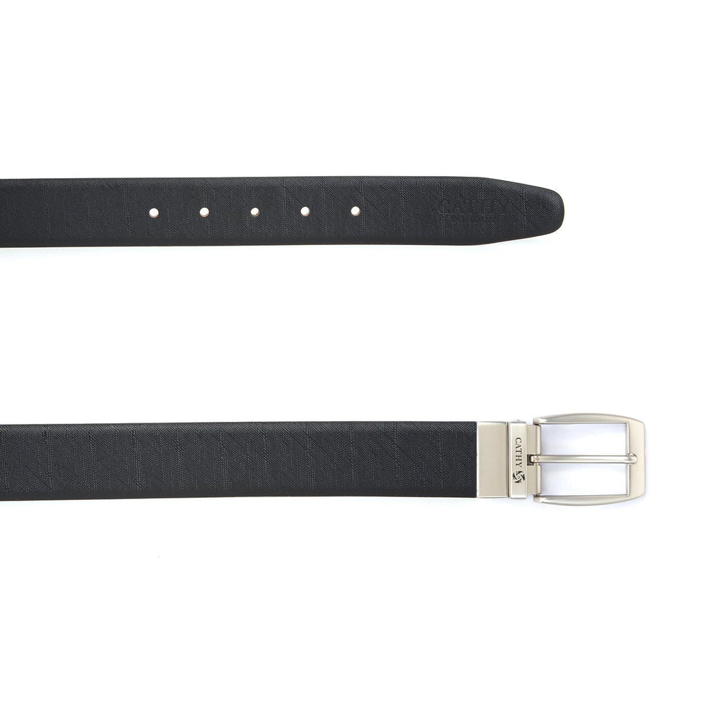 Men's Reversible Classic Dress Belt Top Grain Italian Leather Black & Brown with Rotating Silver Metal Buckle Cathy-London 