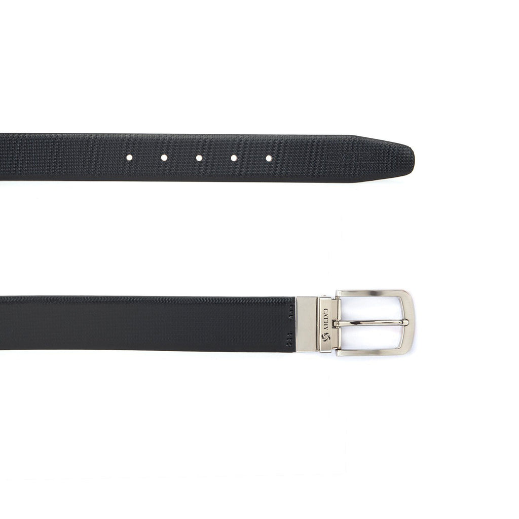 Men's Reversible Classic Dress Belt Top Grain Italian Leather Black & Brown with Rotating Silver Metal Buckle Cathy-London 