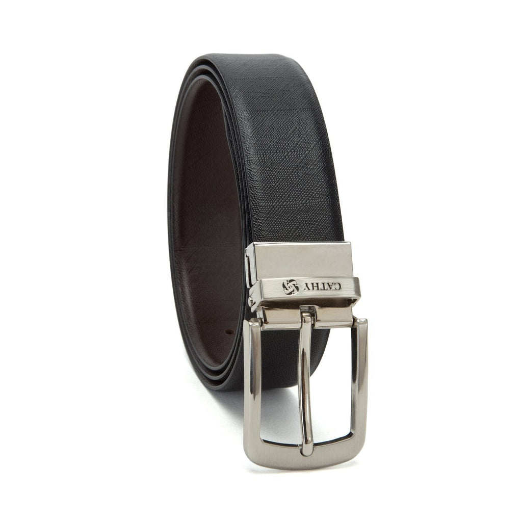 Men's Reversible Classic Dress Belt Top Grain Italian Leather Black & Brown with Rotating Silver Metal Buckle Cathy__London 