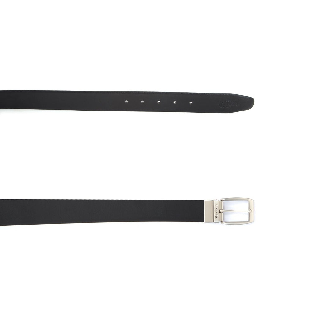 Men's Reversible Classic Dress Belt Top Grain Italian Leather Black & Brown with Rotating Silver Metal Buckle Cathy__London 