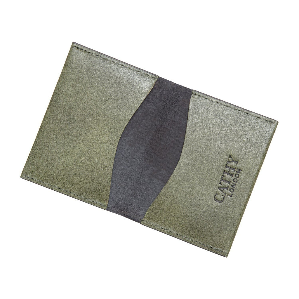 Olive Colour Bi-Fold Italian Leather Card Holder/Slim Wallet (Holds Upto 16+ Cards) Cathy London 