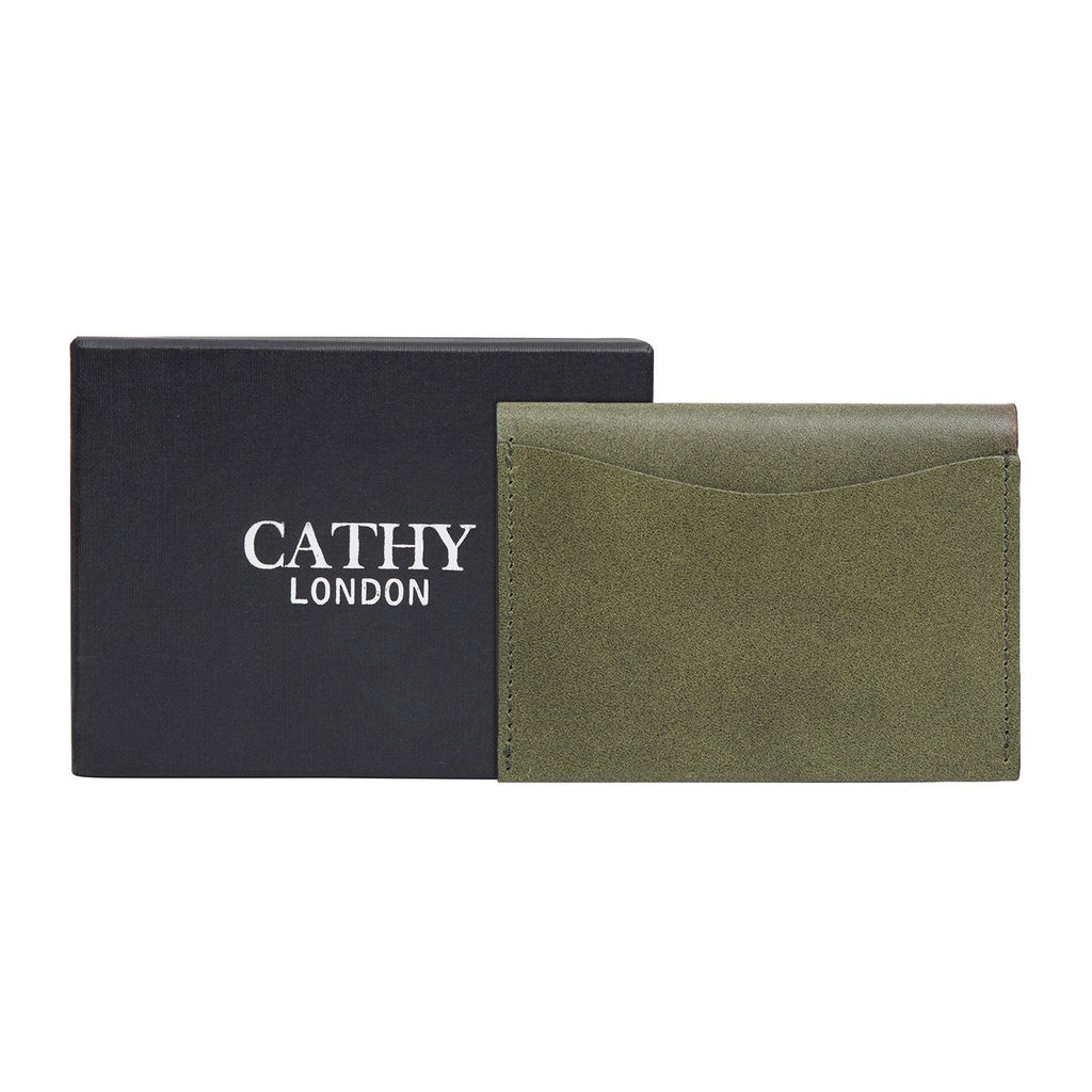 Olive Colour Bi-Fold Italian Leather Card Holder/Slim Wallet (Holds Upto 16+ Cards) Cathy London 
