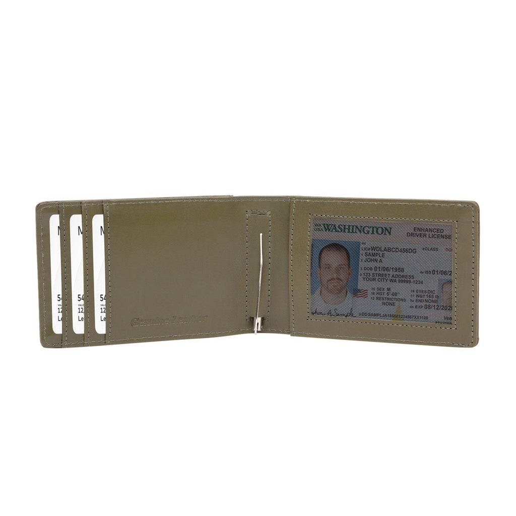 Olive Colour Bi-Fold Italian Leather Money Clip Card Holder/Slim Wallet (8 Card Slot +ID Slot +Money Clip) Cathy London 
