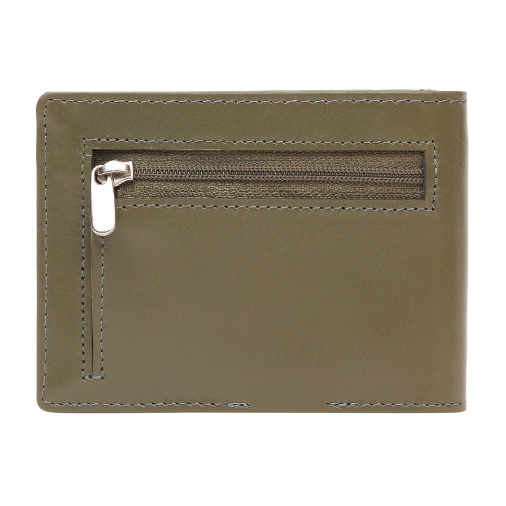 Olive Colour Bi-Fold Italian Leather Money Clip Card Holder/Slim Wallet (9 Card Slot + Money Clip + Coin Pocket) Cathy London 