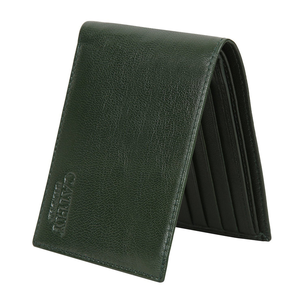 Olive Colour Bi-Fold Italian Leather Slim Wallet ( 8 Card Slot + 2 ID Slot + 2 Hidden Compartment + Cash Compartment) Cathy London 