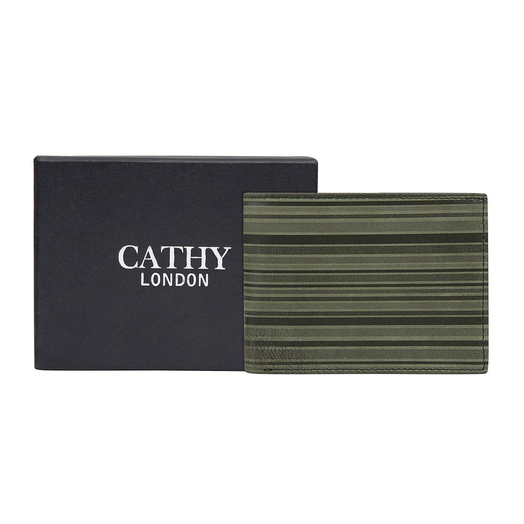 Olive Colour Bi-Fold Italian Leather Slim Wallet ( 8 Card Slot + 2 ID Slot + 2 Hidden Compartment + Cash Compartment) Cathy London 