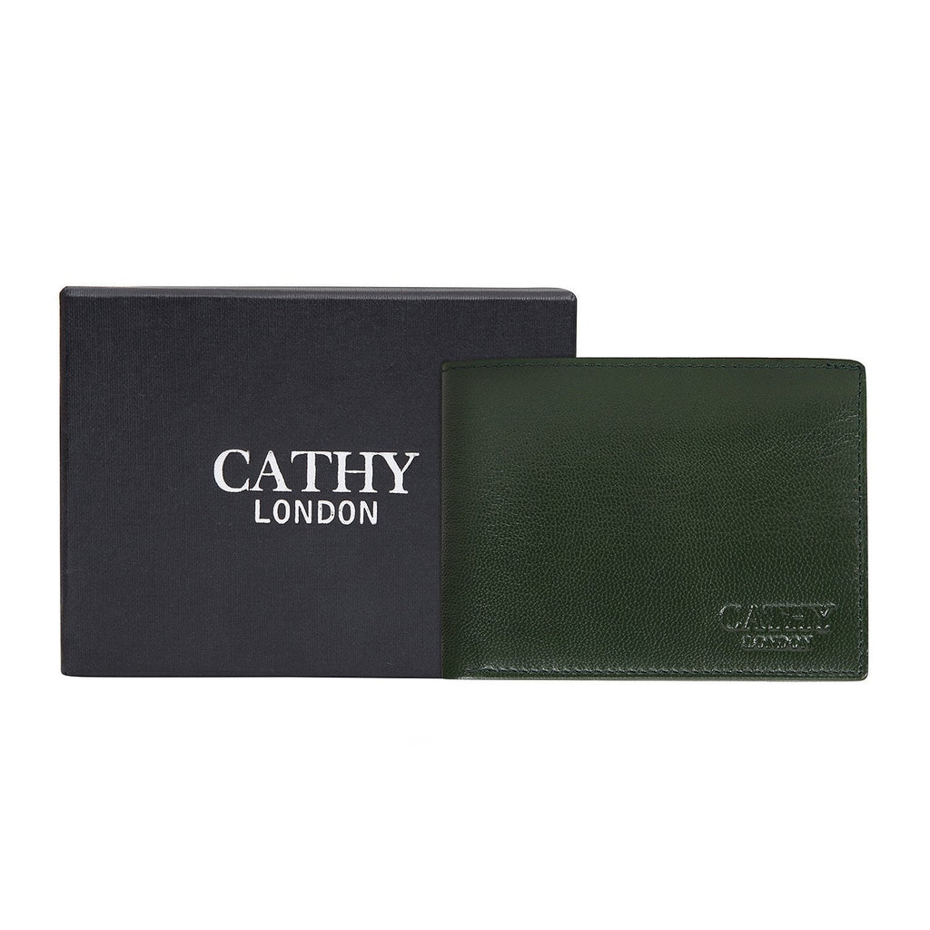 Olive Colour Bi-Fold Italian Leather Slim Wallet ( 8 Card Slot + 2 ID Slot + 2 Hidden Compartment + Cash Compartment) Cathy London 