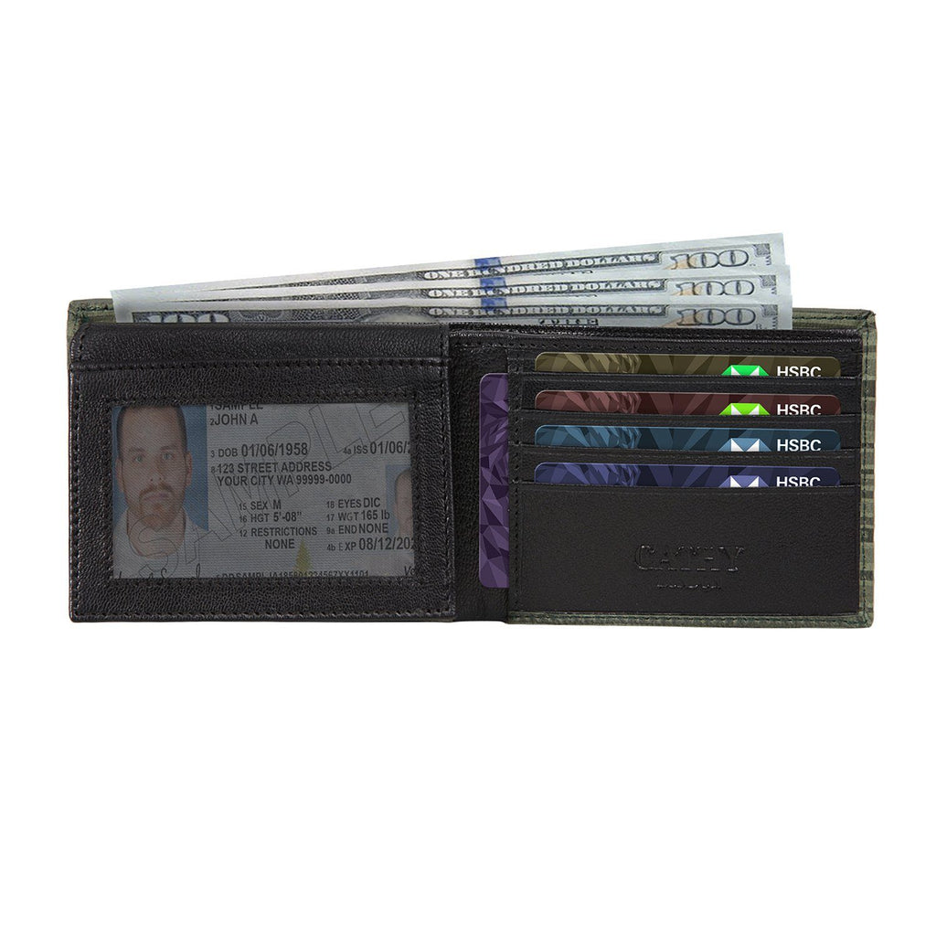 Olive Colour Bi-Fold Italian Leather Slim Wallet ( 8 Card Slot + 2 ID Slot + 2 Hidden Compartment + Cash Compartment) Cathy London 