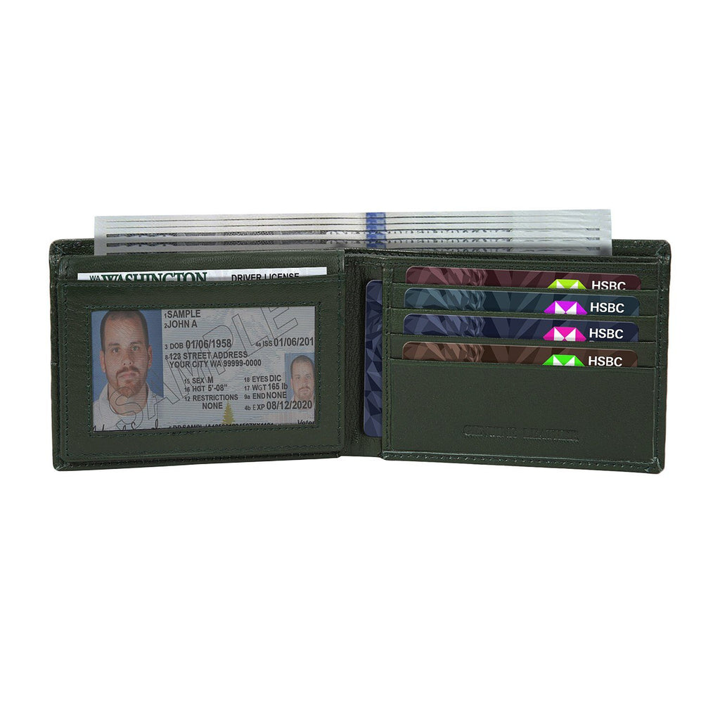 Olive Colour Bi-Fold Italian Leather Slim Wallet ( 8 Card Slot + 2 ID Slot + 2 Hidden Compartment + Cash Compartment) Cathy London 