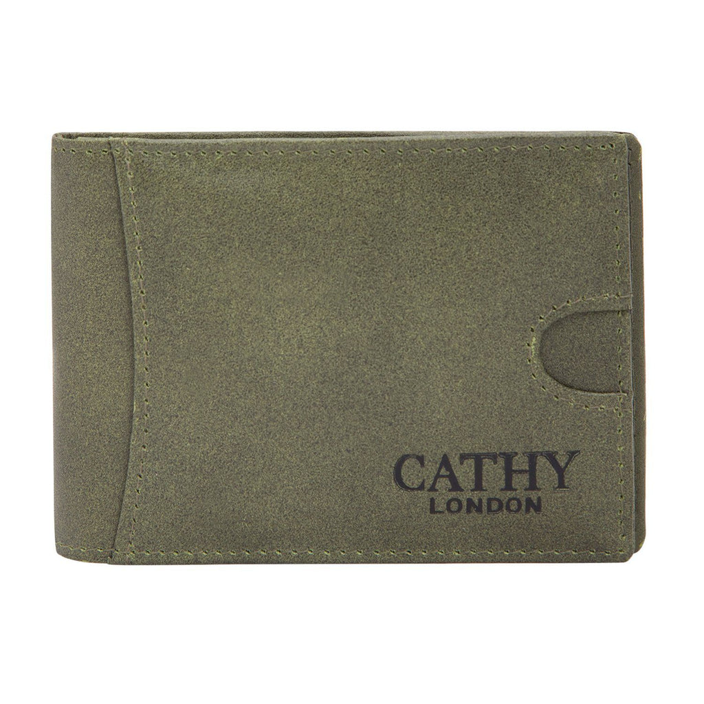 Olive Colour Italian Leather Money Clip/Slim Wallet (7 Card Slot + Money Clip) Cathy London 
