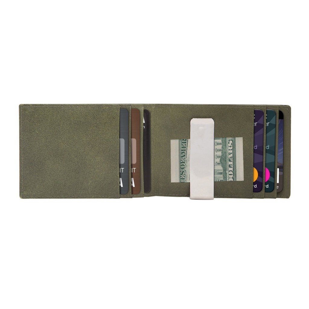 Olive Colour Italian Leather Money Clip/Slim Wallet (7 Card Slot + Money Clip) Cathy London 