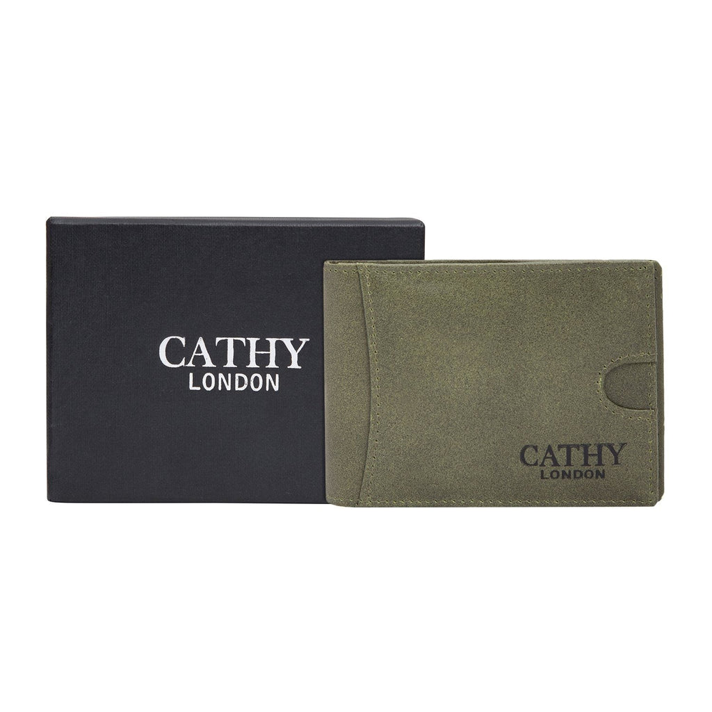 Olive Colour Italian Leather Money Clip/Slim Wallet (7 Card Slot + Money Clip) Cathy London 