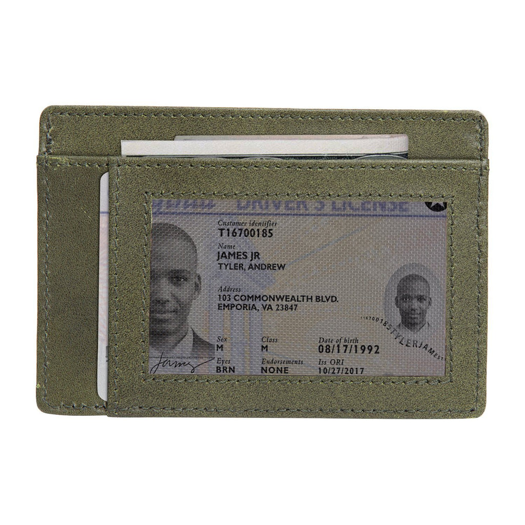 Olive Colour Italian Leather Slim Wallet/Card Holder (5 Card Slot + 1 ID Slot + Cash Compartment) Cathy London 
