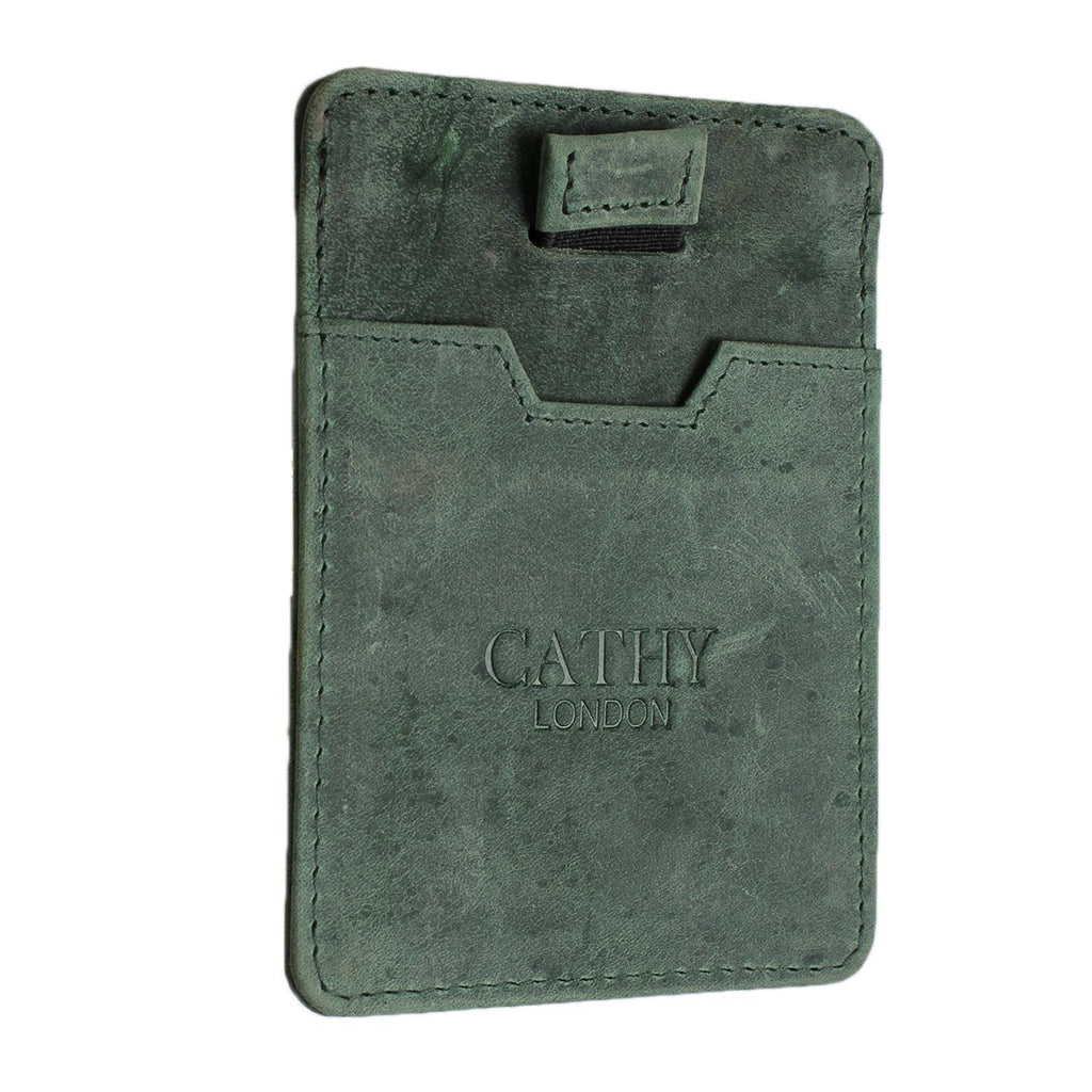 Olive Colour Italian Leather Slim Wallet/Card Holder ( Holds Upto 5 Cards + Cash Compartment) Cathy London 