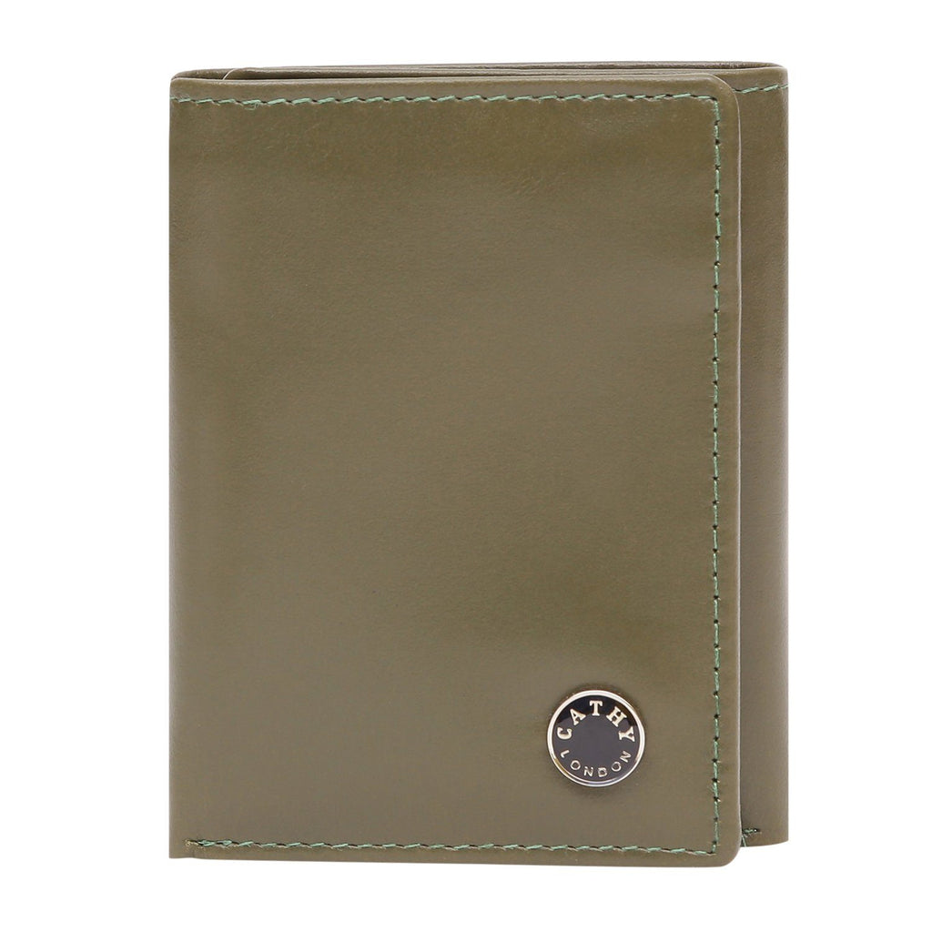 Olive Colour Tri-Fold Italian Leather Slim Wallet (6 Card Slot +2 Hidden Compartment + 1 ID Slot + Cash Compartment) Cathy London 
