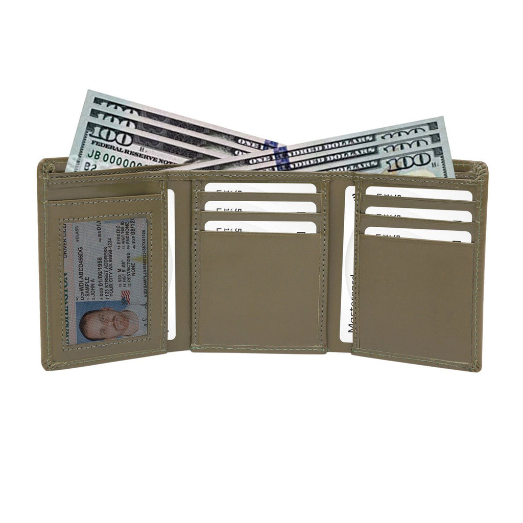 Olive Colour Tri-Fold Italian Leather Slim Wallet (6 Card Slot +2 Hidden Compartment + 1 ID Slot + Cash Compartment) Cathy London 