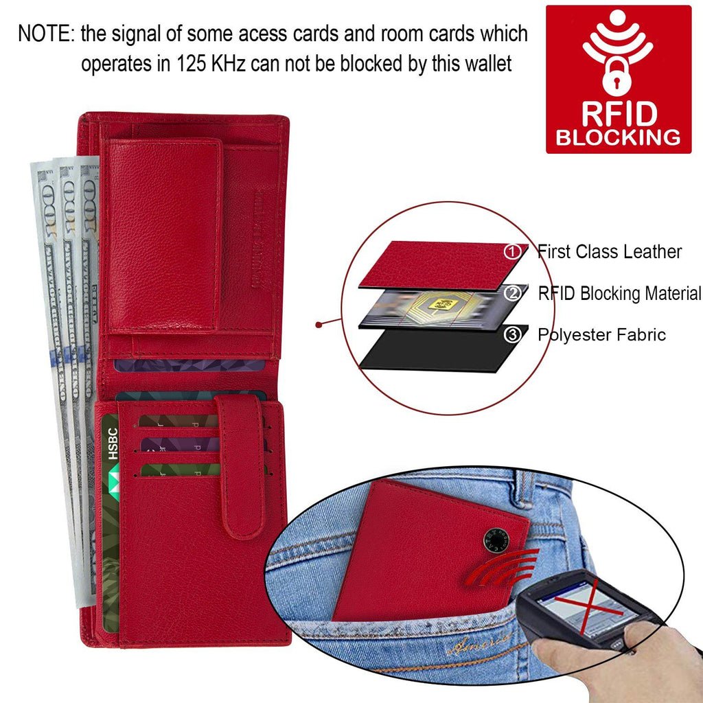 Red Colour Bi-Fold Italian Leather Slim Wallet (7 Card Slot + 2 Hidden Compartment + 1 ID Slot + Coin Pocket + Cash Compartment) Cathy London 