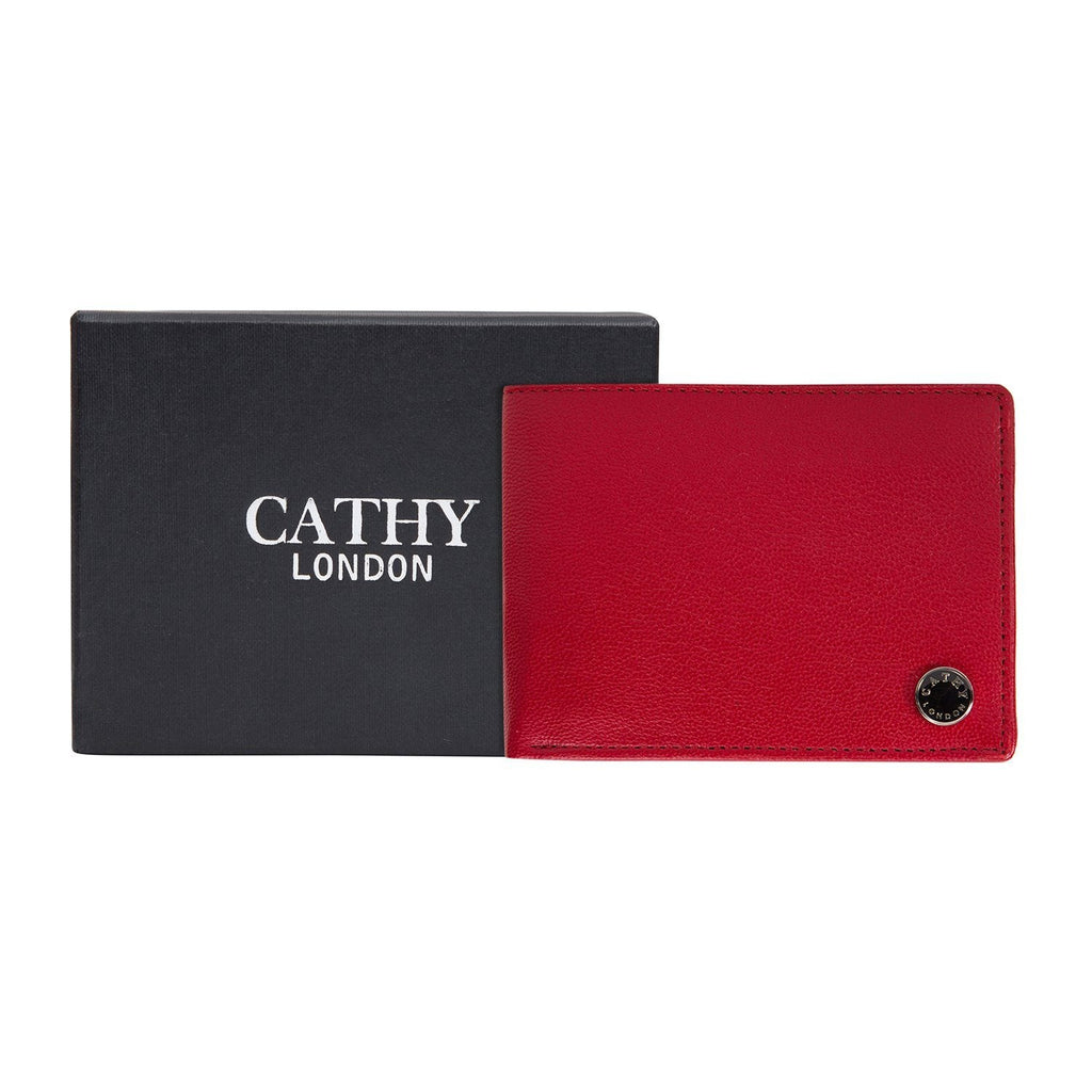 Red Colour Bi-Fold Italian Leather Slim Wallet (7 Card Slot + 2 Hidden Compartment + 1 ID Slot + Coin Pocket + Cash Compartment) Cathy London 