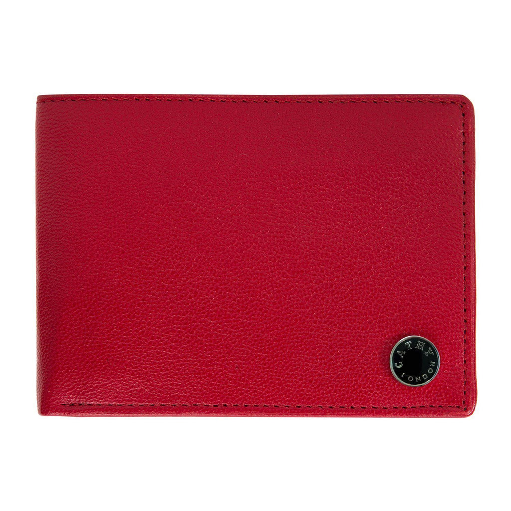 Red Colour Bi-Fold Italian Leather Slim Wallet (7 Card Slot + 2 Hidden Compartment + 1 ID Slot + Coin Pocket + Cash Compartment) Cathy London 