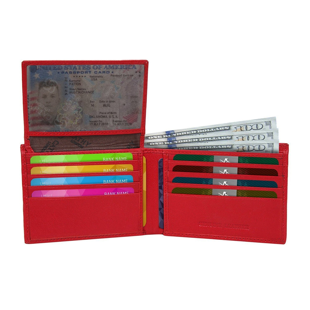 Red Colour Bi-Fold Italian Leather Slim Wallet ( 8 Card Slot + 2 ID Slot + 2 Hidden Compartment + Cash Compartment) Cathy London 
